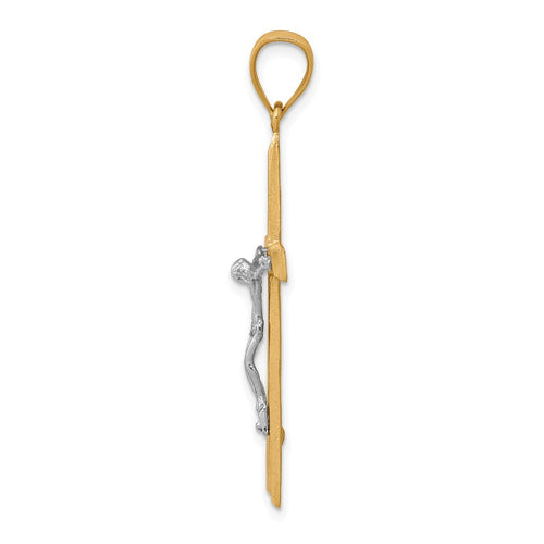 10K and White Rhodium Diamond-Cut Crucifix Pendant