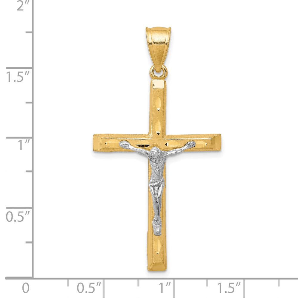 10K and White Rhodium Diamond-Cut Crucifix Pendant
