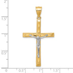 10K and White Rhodium Diamond-Cut Crucifix Pendant