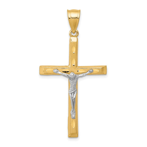 10K and White Rhodium Diamond-Cut Crucifix Pendant