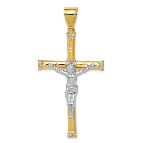 10K and White Rhodium CZ Large Crucifix Pendant