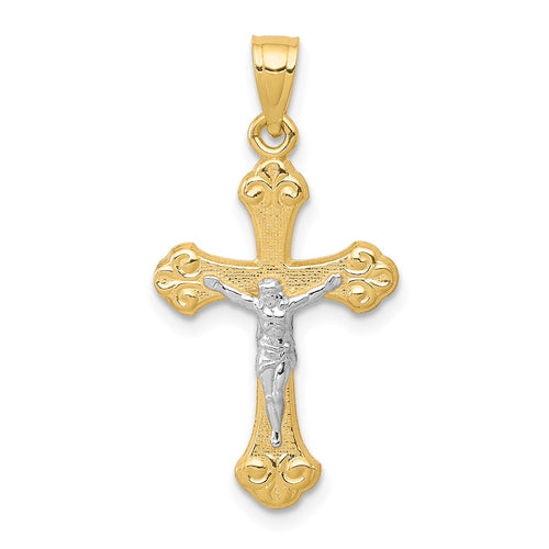 10K and White Rhodium Crucifix Pendant