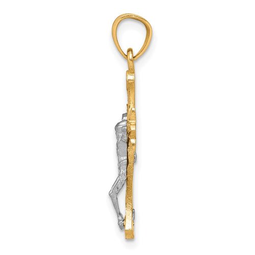 10K and White Rhodium Filigree Crucifix Pendant