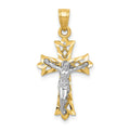 10K and White Rhodium Filigree Crucifix Pendant