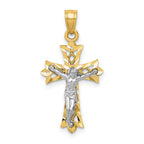 10K and White Rhodium Filigree Crucifix Pendant