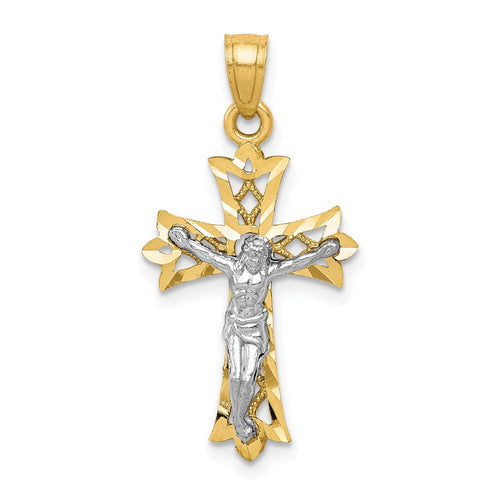 10K and White Rhodium Filigree Crucifix Pendant