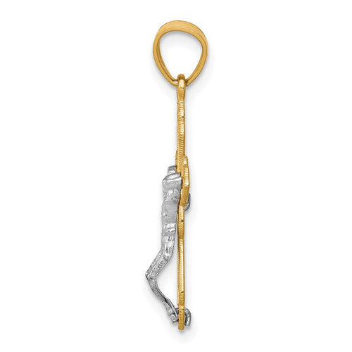 10K and White Rhodium Filigree Crucifix Pendant
