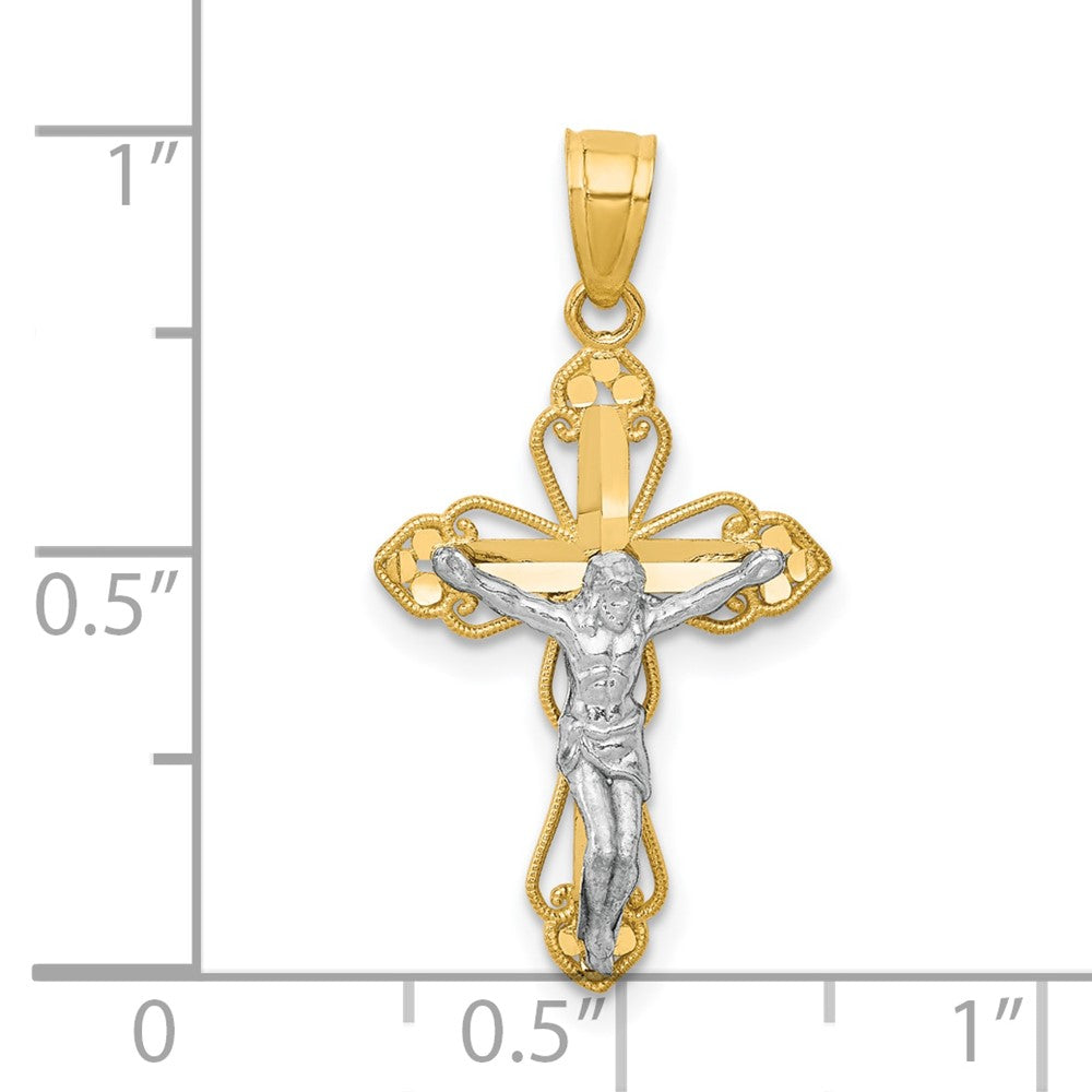 10K and White Rhodium Filigree Crucifix Pendant
