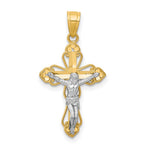 10K and White Rhodium Filigree Crucifix Pendant