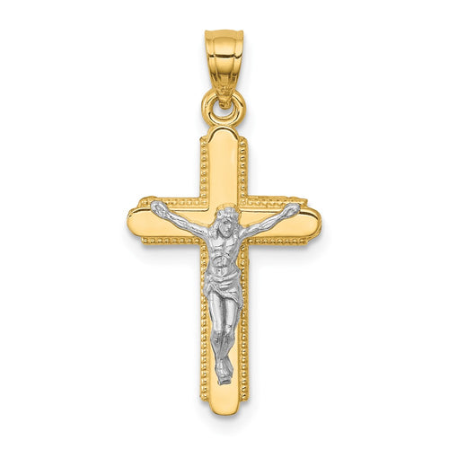 10K and White Rhodium Crucifix Pendant