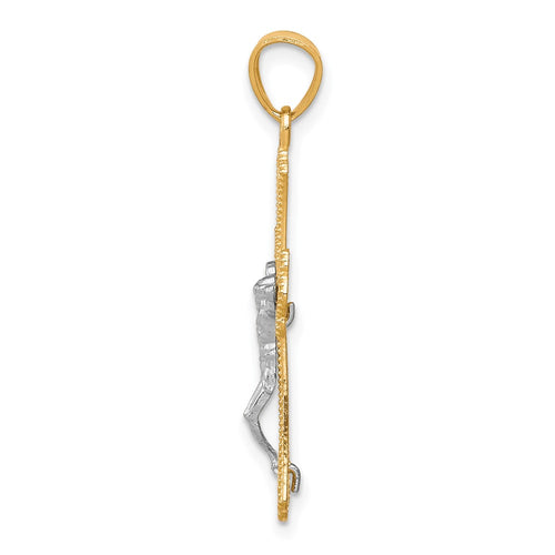 10K and White Rhodium Diamond-Cut Crucifix Pendant