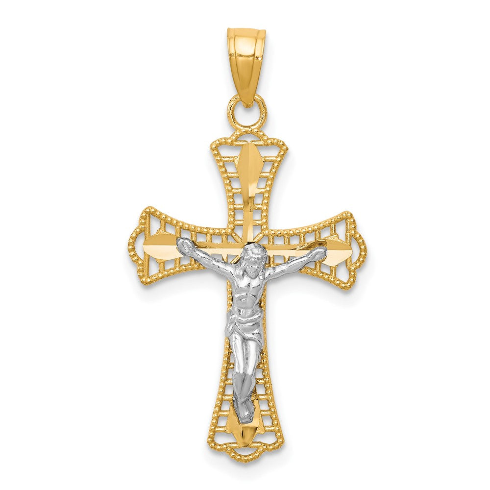 10K and White Rhodium Diamond-Cut Crucifix Pendant