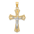 10K and White Rhodium Diamond-Cut Crucifix Pendant