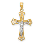 10K and White Rhodium Diamond-Cut Crucifix Pendant