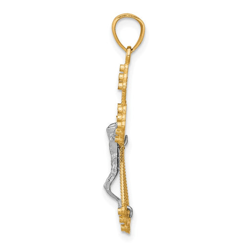 10k and White Rhodium Crucifix Pendant