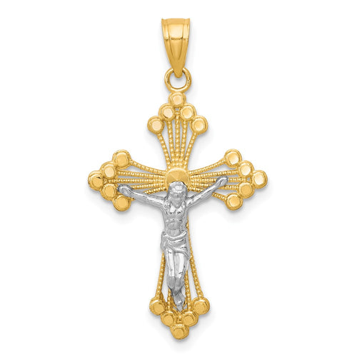 10k and White Rhodium Crucifix Pendant