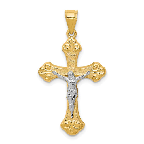 10K and White Rhodium Crucifix Pendant