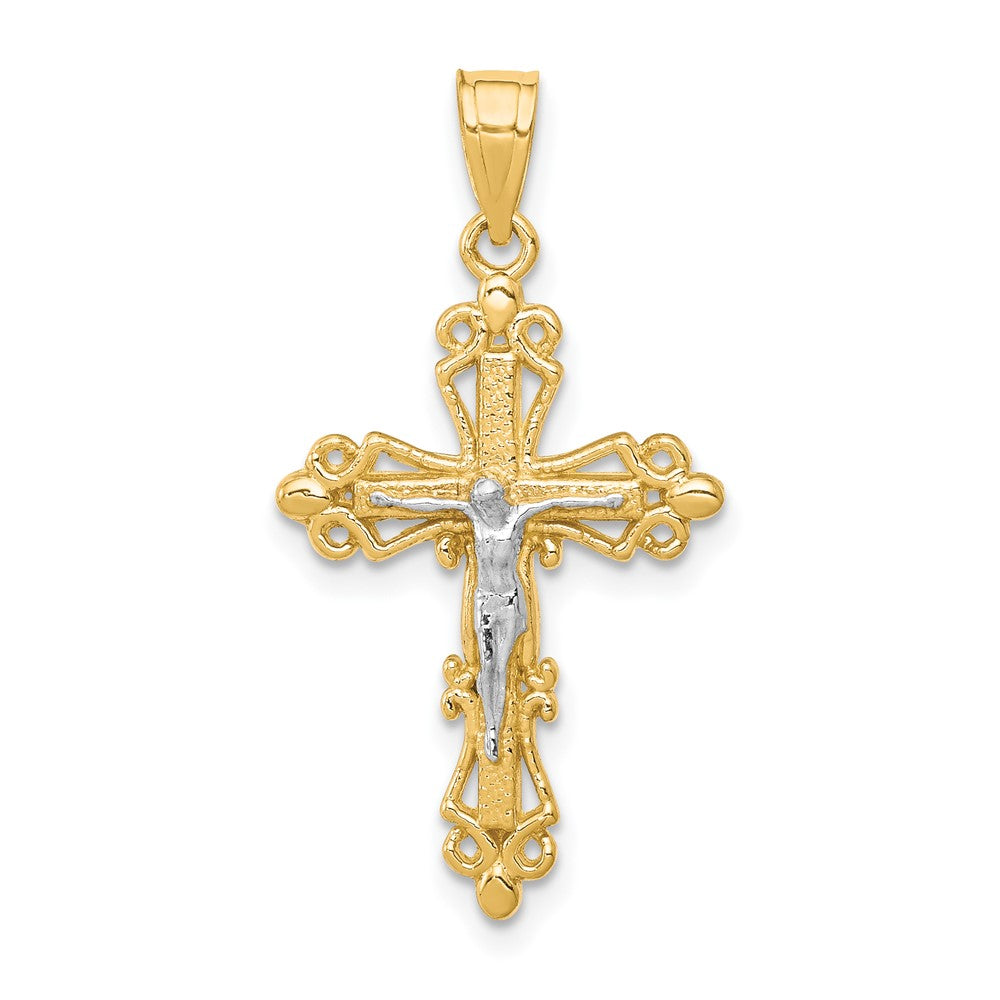 10K and White Rhodium Crucifix Pendant