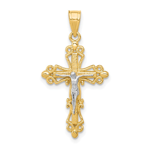10K and White Rhodium Crucifix Pendant