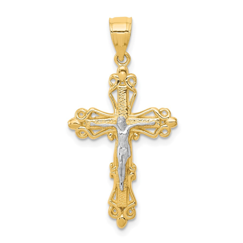 10K and White Rhodium Crucifix Pendant