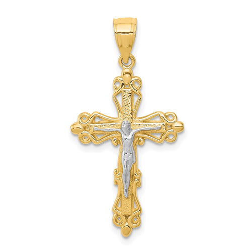 10K and White Rhodium Crucifix Pendant