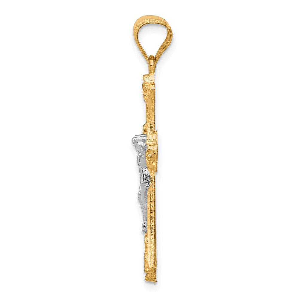 10K and White Rhodium Fleur De Lis Crucifix Pendant