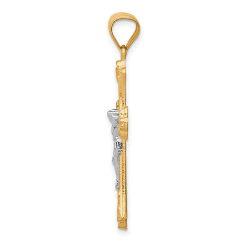 10K and White Rhodium Fleur De Lis Crucifix Pendant