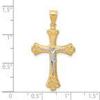 10K and White Rhodium Fleur De Lis Crucifix Pendant