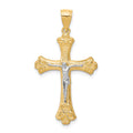 10K and White Rhodium Fleur De Lis Crucifix Pendant