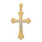 10K and White Rhodium Fleur De Lis Crucifix Pendant
