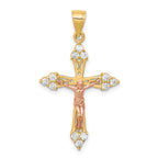 10k Two-tone CZ Crucifix Pendant