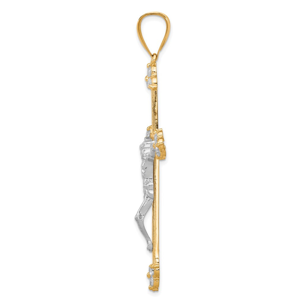 10K and White Rhodium Polished CZ Large Crucifix Pendant