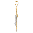 10K and White Rhodium Polished CZ Large Crucifix Pendant