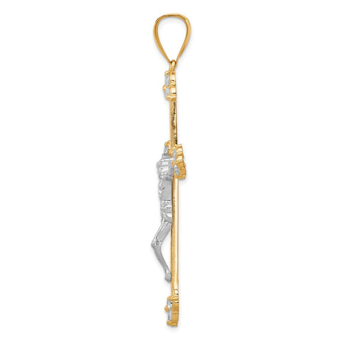 10K and White Rhodium Polished CZ Large Crucifix Pendant