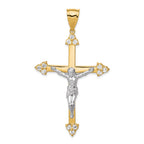 10K and White Rhodium Polished CZ Large Crucifix Pendant
