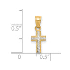 10K and White Rhodium Tiny Diamond-Cut Cross Pendant