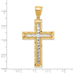 10K and White Rhodium Large Diamond-Cut Cross Pendant