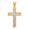 10K and White Rhodium Large Diamond-Cut Cross Pendant