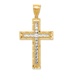 10K and White Rhodium Large Diamond-Cut Cross Pendant