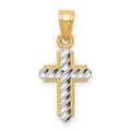 10K and White Rhodium Diamond-Cut Cross Pendant