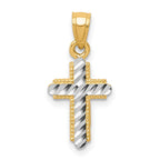 10K and White Rhodium Diamond-Cut Cross Pendant