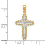10K and White Rhodium Diamond-Cut Cross Pendant