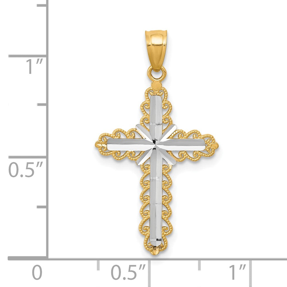 10K and White Rhodium Diamond-Cut Cross Pendant