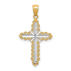 10K and White Rhodium Diamond-Cut Cross Pendant