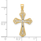 10K and White Rhodium Diamond-Cut Cross Pendant