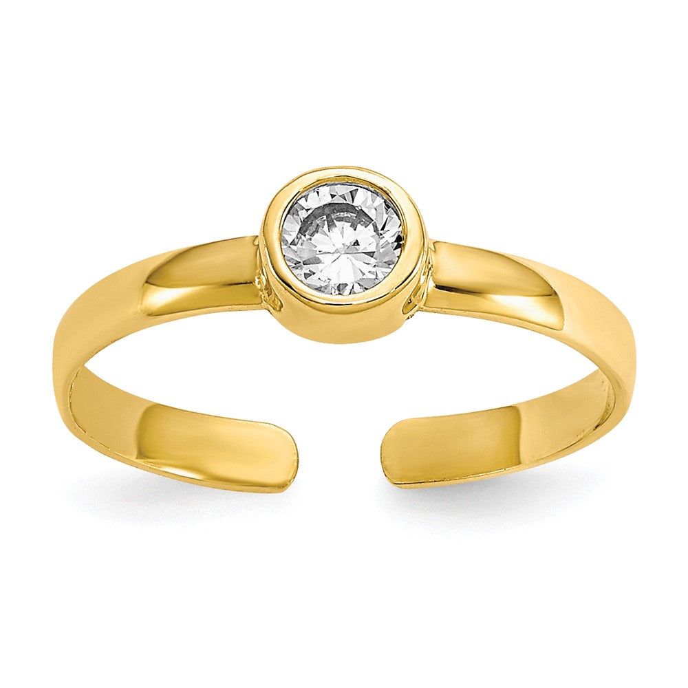 10k Bezel-set 3mm Round Clear CZ Toe Ring