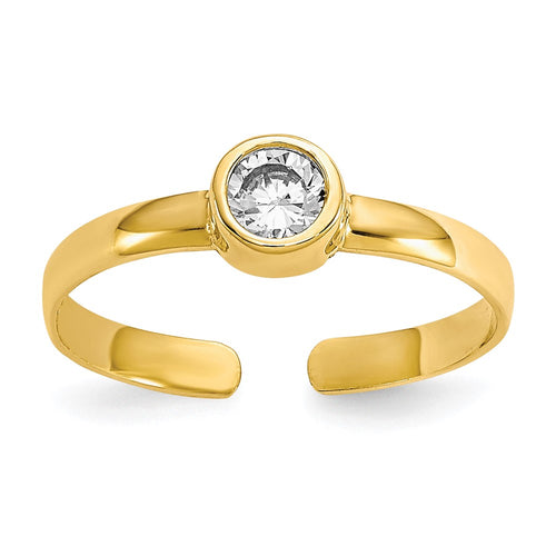 10k Bezel-set 3mm Round Clear CZ Toe Ring