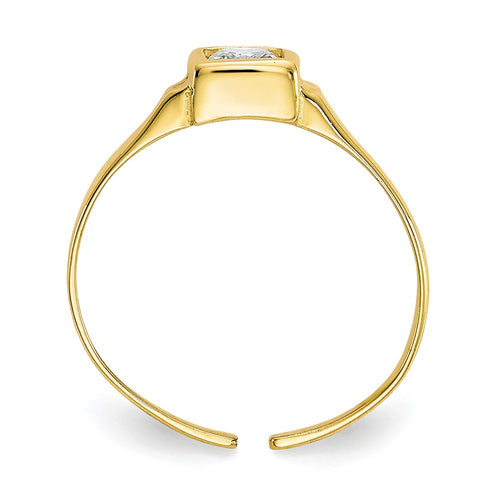10k Bezel-set 3mm Square Clear CZ Toe Ring