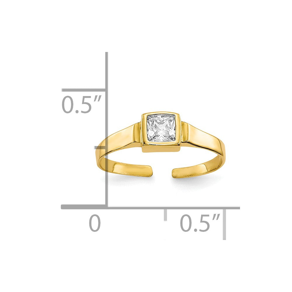 10k Bezel-set 3mm Square Clear CZ Toe Ring