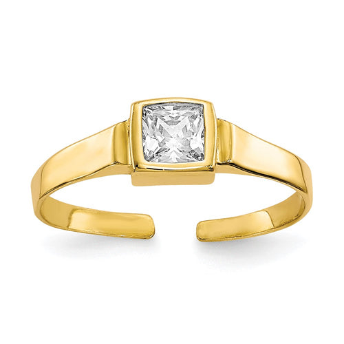 10k Bezel-set 3mm Square Clear CZ Toe Ring
